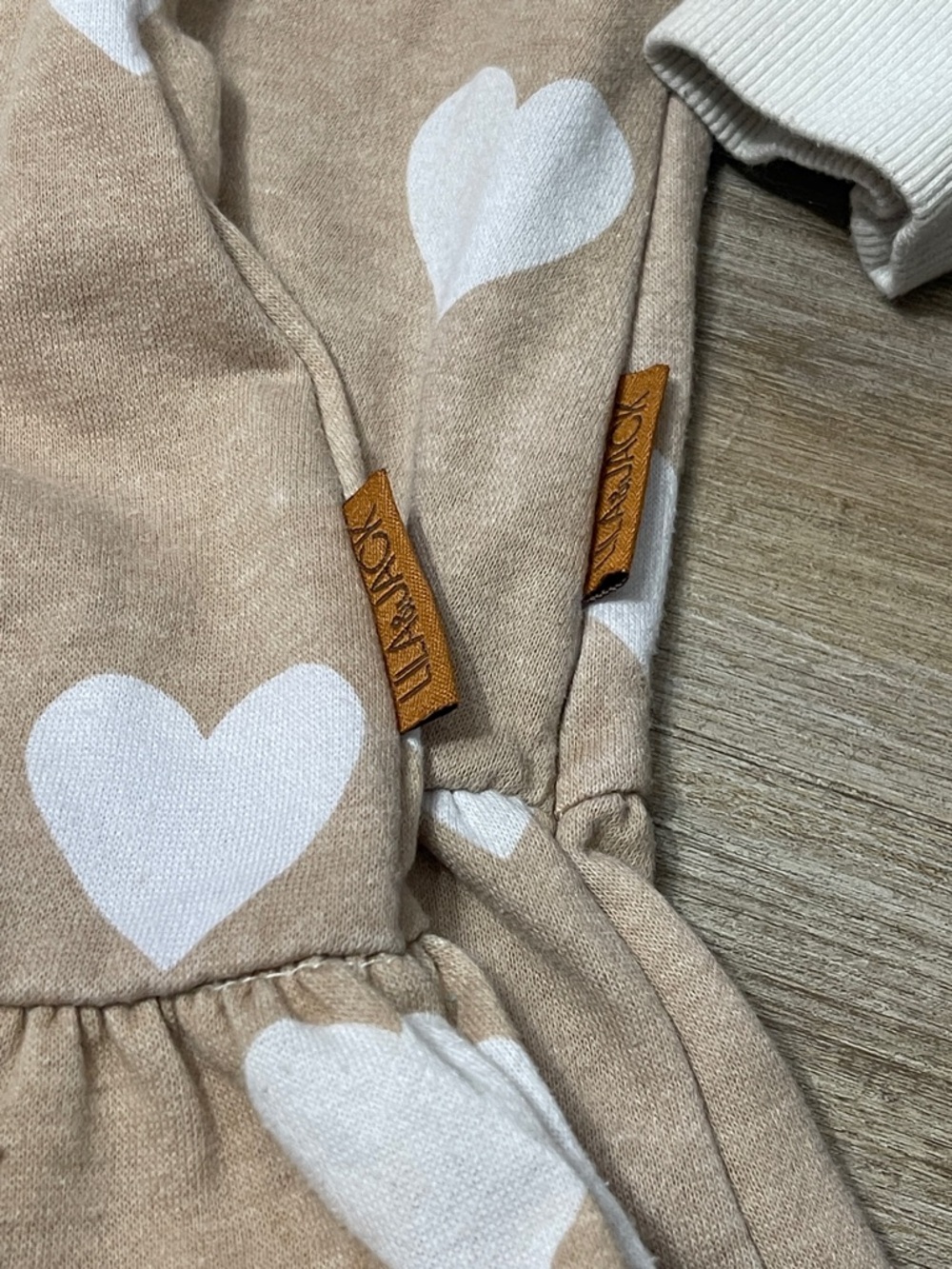Kids Heart Ruffle Hem Twin dresses- Cream/pink & white Hearts - Picture 2 of 4